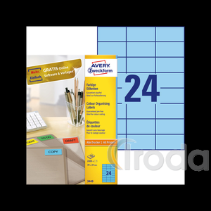 Etikett Avery 3449, 70x37mm kék, 100 lapos (2400 címke)