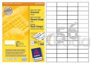 Etikett AVERY -3668- 52,5x21,2mm fehér, 100 lap/doboz