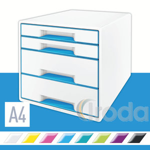 Leitz WOW CUBE fiókos irattároló, 4 fiók, fehér/kék 52132036