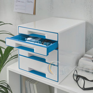 Leitz WOW CUBE fiókos irattároló, 4 fiók, fehér/kék 52132036
