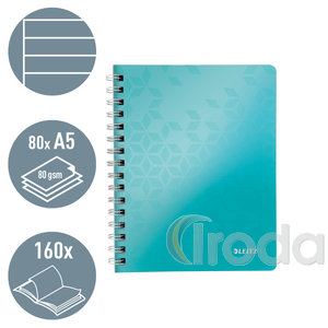 Leitz WOW spirálfüzet, A5, vonalas, jégkék 46390051