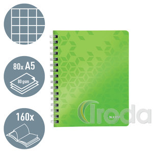 Leitz WOW spirálfüzet, A5, kockás, zöld (46410064 helyettesítője) 46410054