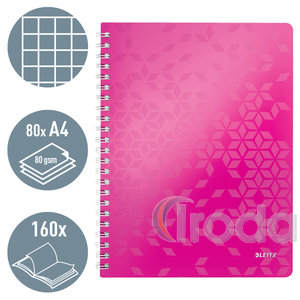 Leitz WOW spirálfüzet, A4, kockás, rózsaszín 46380023