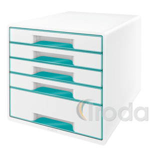 Leitz WOW CUBE fiókos irattároló, 5 fiók, fehér/jégkék 52142051