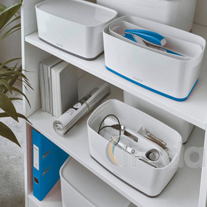 Leitz MyBox tárolódoboz fedővel, kicsi, fehér/kék 52291036