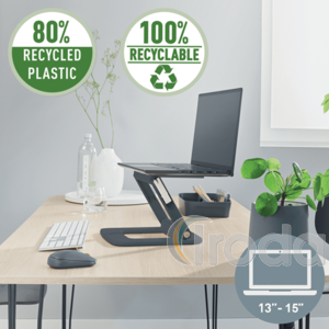 Leitz Ergo állítható laptopállvány, szürke, 63%-ban újrahasznosított műanyagból