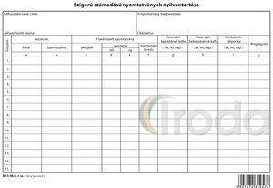 Szigorú számadású nyomtatványok nyilvántartása A/4 fekvő karton, B.15-46/K