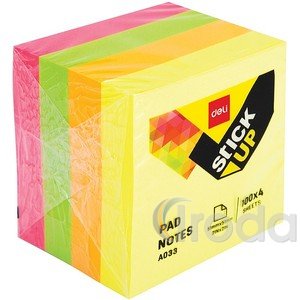 &Ouml;ntapad&oacute; jegyzett&ouml;mb, 51x51 mm, 4x100 lap, DELI Stick UP, neon sz&iacute;n