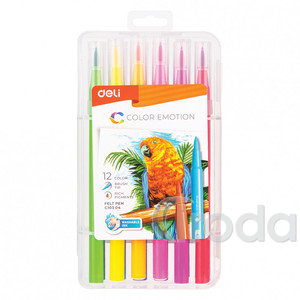 Ecsetfilc készlet, 4,1 mm, kimosható, DELI COLOR EMOTION, 12 különböző szín