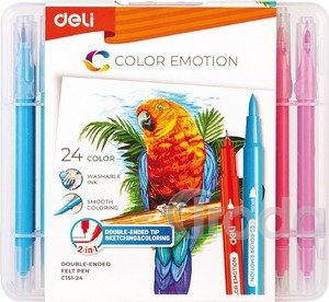 Ecsetfilc készlet, 2:1, kimosható, DELI COLOR EMOTION, 24 különböző szín