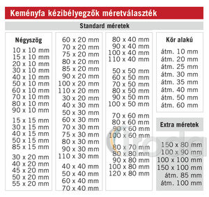 Fabélyegző- szöveglemez nélkül, standard méretek