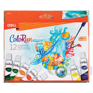 DELI Tempera készlet, 5 ml x 12 darabos, ColoRun