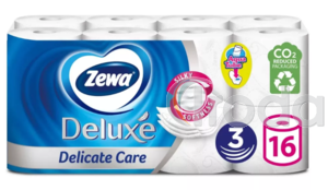 Toalett pap&iacute;r Zewa Delux Delicate Care 3 r&eacute;tegű 16 tekercses, illatmentes