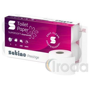 Wepa Satino PRESTIGE toalettpapír, 3 rétegű, 8 tek / csomag,  100% recycled, hófehér 150 lap / 18 fm. Kamilla