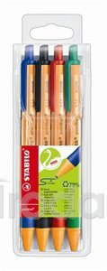Golyóstoll Stabilo Pointball, 4 db-os, 4 színű készlet, 0,5mm, nyomógombos