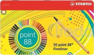 Tűfilc készlet Stabilo Point 88, 0,4 mm, fém doboz, 47+3 db