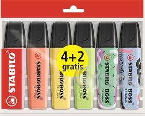 Szövegkiemelő készlet, 2-5 mm, STABILO Boss Original, 4+2 különböző pasztell szín