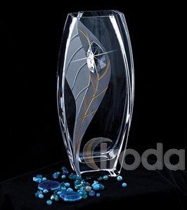 Lorentina VaseŽ Crystals from SwarovskiŽ kristállyal díszített, ezüst leveles íves üvegváza 26cm