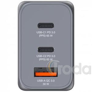 H&aacute;l&oacute;zati t&ouml;ltő, 2xUSB-C PD (65W), USB-A QC 3.0, EU/UK/US, GaN, VERBATIM