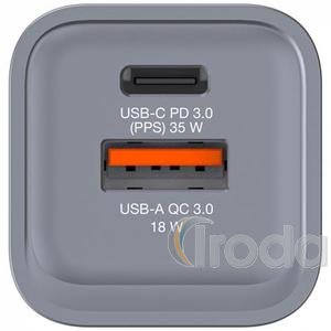 H&aacute;l&oacute;zati t&ouml;ltő, 1xUSB-C PD (35W), USB-A QC 3.0, EU/UK/US, GaN, VERBATIM