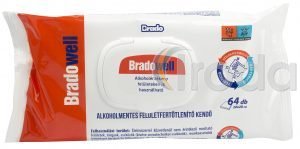 Bradowell alkoholmentes felületfertőtlenítő kendő 64db