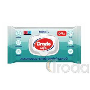 BradoLife alkoholos fertőtlenítő kendő, visszazárható csomagolásban, 64 db/cs