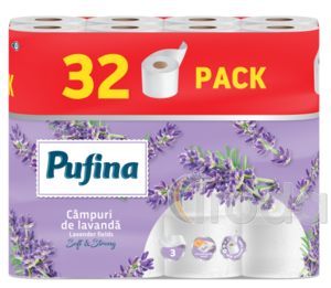 PUFINA Lavender Fields toalettpap&iacute;r 32 tek 140 lap 3 r&eacute;tegű, levendula illat&aacute;val