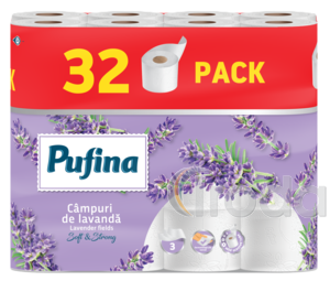 PUFINA Lavender Fields toalettpap&iacute;r 32 tek 140 lap 3 r&eacute;tegű, levendula illat&aacute;val
