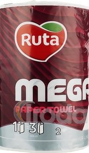 Ruta Mega tekercses háztartási kéztörlő, 15,5 cm átmérő, 2 rétegű, 100% tiszta cellulóz alapú papírbó, 30fm / tekl