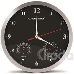 Falióra, 30cm átmérő, ezüs keret, fekete számlap, fehér számok