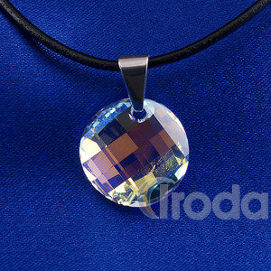 Nyaklánc, kerek Swarovski medállal, fehér átlátszó 18mm
