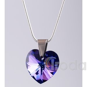 Nyaklánc, szív alakú Swarovski kristállyal, sötét lila 18mm