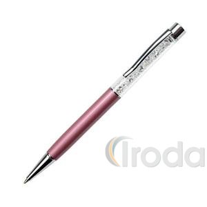 Golyóstoll 'MADE WITH SWAROVSKI ELEMENTS', világos lila, felül fehér kristályokkal töltve 14cm