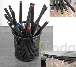 Ceruza 'MADE WITH SWAROVSKI ELEMENTS', fekete, fehér kristállyal 17,5cm