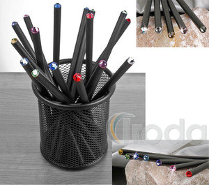 Ceruza 'MADE WITH SWAROVSKI ELEMENTS', fekete, light siam piros kristállyal 17,5cm