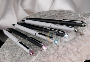 Golyóstoll 'MADE WITH SWAROVSKI ELEMENTS', fehér, SLIM, black diamond kristállyal 13cm  ÚJ!