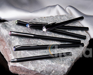 Golyóstoll 'MADE WITH SWAROVSKI ELEMENTS', fekete, mágneses, pezsgőszínű kristállyal 14cm