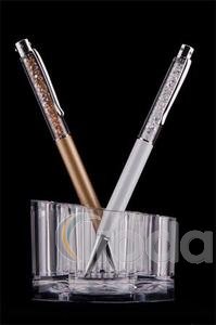 Golyóstoll 'MADE WITH SWAROVSKI ELEMENTS', krémfehér, felül színjátszós fehér kristályokkal töltve 14cm