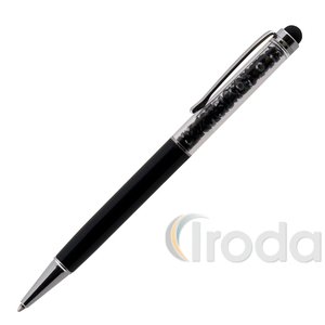 Golyóstoll 'MADE WITH SWAROVSKI ELEMENTS', fekete, felül hematite fekete kristályokkal töltve 14cm