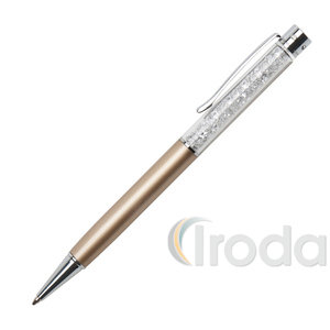 Golyóstoll 'MADE WITH SWAROVSKI ELEMENTS', arany, felül fehér kristályokkal töltve 14cm