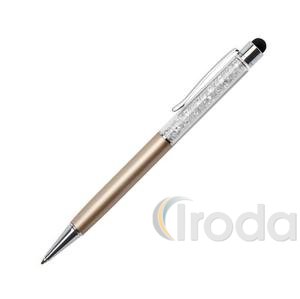 Golyóstoll 'MADE WITH SWAROVSKI ELEMENTS', arany, felül fehér kristályokkal töltve TOUCH 14cm