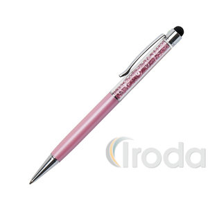 Golyóstoll 'MADE WITH SWAROVSKI ELEMENTS', rózsaszín, felül rózsaszín kristályokkal töltve, TOUCH 14cm