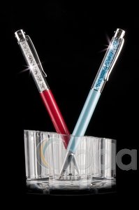 Golyóstoll 'MADE WITH SWAROVSKI ELEMENTS', piros, felül fehér kristályokkal töltve, TOUCH 14cm