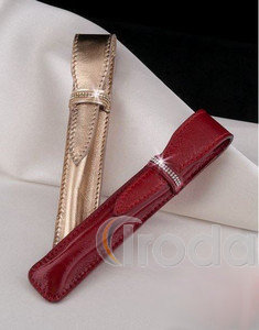 Tolltok bőr, arany, 'MADE WITH SWAROVSKI ELEMENTS' 2 soros kristállyal díszítve 1 toll részére 15cm  ÚJ!
