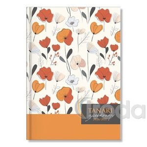 Tan&aacute;ri zsebk&ouml;nyv A5, Floral mint&aacute;s papir bor&iacute;t&oacute;val 2026/2027. tan&eacute;vre