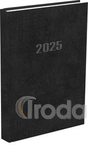 Határidőnapló, Agenda A5 napi beosztású naptár, fekete borítóval, 320 oldal, 145x205mm 2025.évi