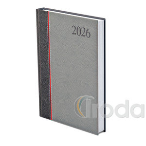 Agenda A5 napi Top Timer Groovy antracit-piros-szürke borítóval, fehér lap 2026.év