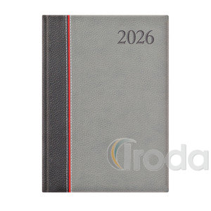 Agenda A5 napi Top Timer Groovy antracit-piros-szürke borítóval, fehér lap 2026.év