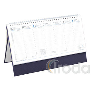 Asztali naptár Top Timer T051 fehér tömbös, álló kék műbőrbevont karton hátlappal, félórás beosztás, 325x155mm, 2026.év
