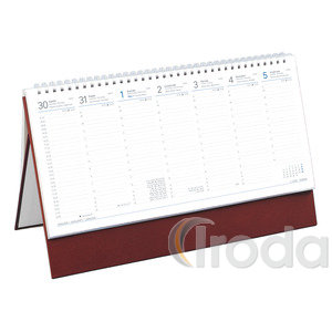 Asztali naptár Top Timer T051 fehér tömbös, álló bordó műbőrbevont karton hátlappal, félórás beosztás, 325x155mm 2026.év